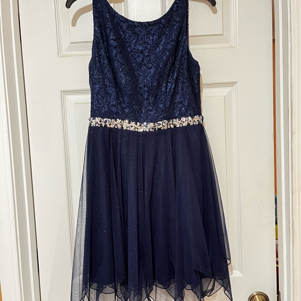 Xtraordinary Short Formal/Prom/Homecoming Navy Blue Glitter Dress Size 9